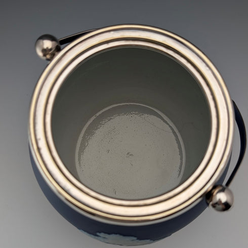 Antique British Wedgwood Biscuit Barrel Jasperware Royal Blue